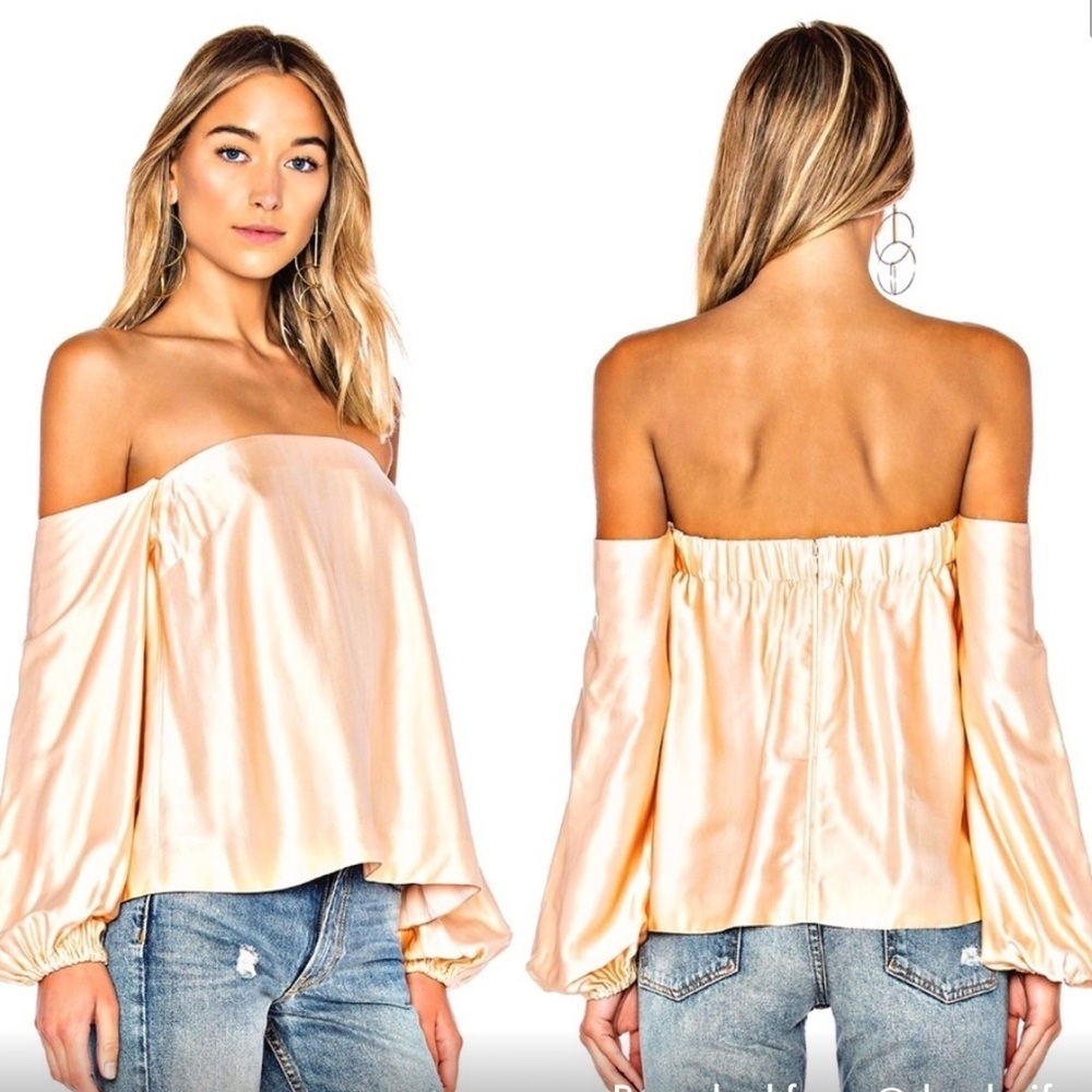 Elizabeth and James Nolita Nectar Satin Off the Shoulder Bishop Sleeve Blouse XS